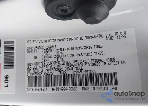 2023 Toyota Tacoma Sr из США, поврежденный, VIN 3TYAX5GNXPT072902